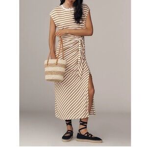 🟠NWT DAILY PRACTICE by ANTHROPOLOGIE Muscle-Sleeve Midi Dress in Camel XS